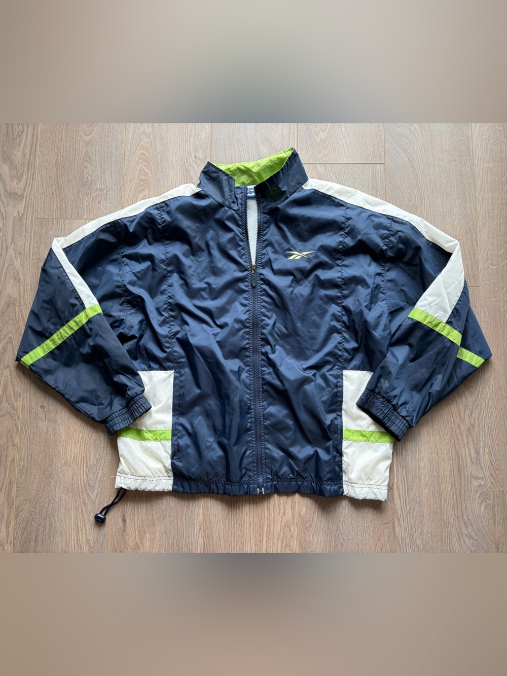 💙💚 Vintage 90s Reebok Navy & Lime Green Windbreaker Jacket | Size L | Retro